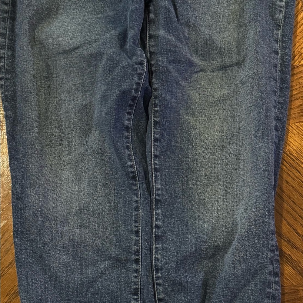 Madewell Blue Denim Jeans with Tan Leather Patch